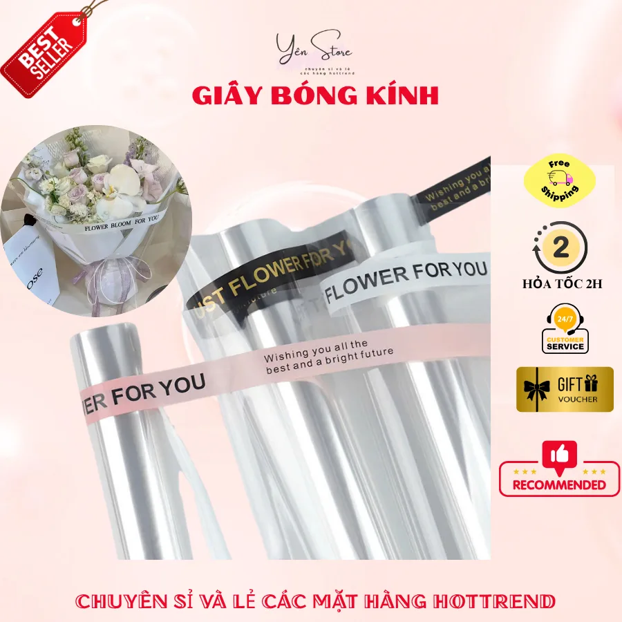 Cuộn Giấy Bóng Kính Viền Chữ Màu Trắng Dùng Gói Hoa, Giỏ Trái Cây, Gói Bánh Kẹo, Quà Tặng